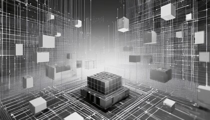 Blockchain technology concept with Information blocks numbers and codes in digital space
