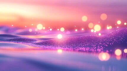 Wall Mural - Beautiful abstract landscape with sparkling lights and gentle waves