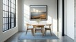 © lestari - Modern dining room with framed lake landscape