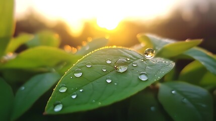 Poster - ahmadwahyuutomo776@gmail.com Close-up of a morning dewdrop on a vibrant green leaf showcasing nature's beauty and detail.