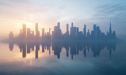Aufkleber - ahmadwahyuutomo776@gmail.com A modern city skyline glowing in the morning light, perfect for urban and architectural themes.