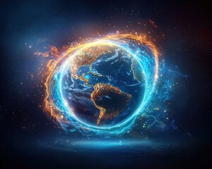 Wall Mural - Vibrant Cosmic Earth with Fiery and Icy Effects
