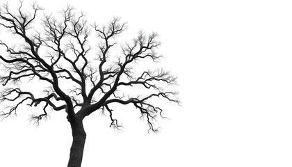 Wall Mural - Lone oak tree, branches reaching skyward, stark white backdrop, graphic, wood