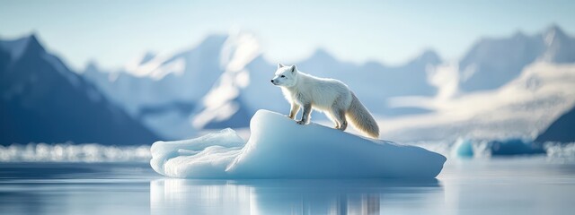  Arctic Fox on Iceberg under Blue Sky