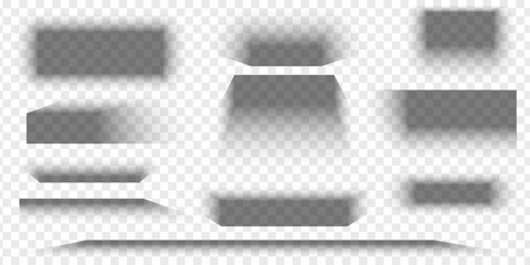 Fototapete - Set of banner, paper or packing box shadow effects. Different realistic soft grey shapes. Rectangular shades isolated on transparent background. Vector realistic illustration.