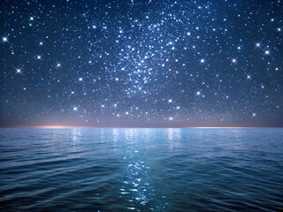 night sky with stars. sea, sky, water, ocean, sun, nature, night, light, landscape, horizon, cloud, 