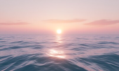 Aufkleber - A soft pink sunrise illuminating an endless ocean, evoking tranquility and serenity in nature’s beauty.