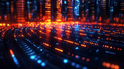 Fototapete - Futuristic digital trading floor concept image showcasing market fluctuations and technology.