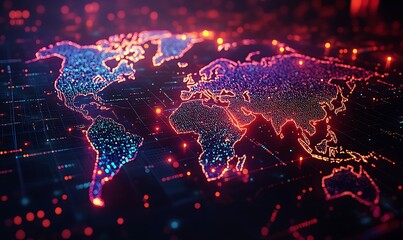 Leinwandbilder - Image of a neon-lit abstract representation of global finance networks suitable for stock and commercial use.