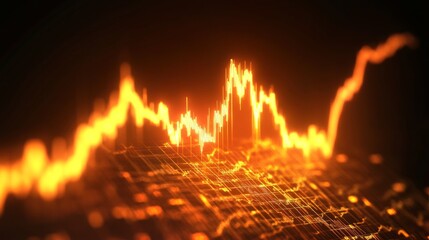 Poster - A glowing D line graph with a rising trend, set against a dark, futuristic financial background.