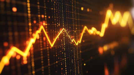 Fototapete - A glowing golden arrow pointing upward on a financial chart, symbolizing the rise in gold prices.