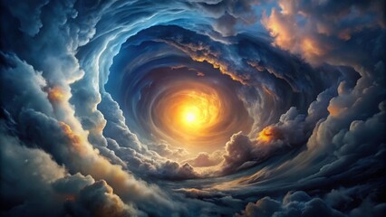 Wall Mural - Celestial Vortex A swirling symphony of clouds creating a luminous pathway to a radiant core of light and warmth in an ethereal dreamscape.