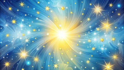 Wall Mural - Celestial Burst A radiant, swirling vortex of light and stars, evoking feelings of wonder and cosmic energy.  A dazzling display of blue and yellow hues, perfect for celebratory backgrounds.