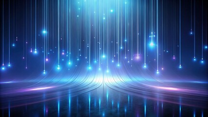 Wall Mural - abstract luminescent strings cascading onto a reflective surface with glowing orb decorations
