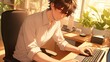 © てんぷら - オフィスで仕事をするアニメ調の日本人男性