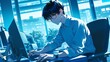 © てんぷら - オフィスで仕事をするアニメ調の日本人男性