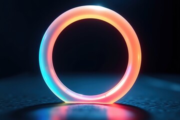 Sticker - illuminated transparent ring with colorful glow on dark background highlighting modern design and ae