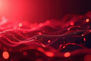 Wall Mural - abstract red wave patterns with sparkling particles a luminous display of smooth curves and light f