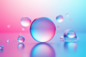Wall Mural - a stunning close-up of a colorful transparent sphere amidst smaller droplets in shades of pink and b