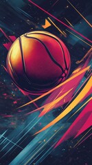 Wall Mural - a basketball surrounded by dynamic abstract colors and lines
