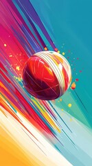 Wall Mural - a colorful and abstract illustration of a cricket ball