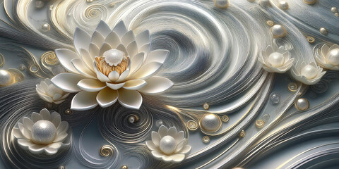 Wall Mural - Generated image - silver background with lotus