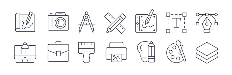 Set of line icons design and creativity, editable stroke