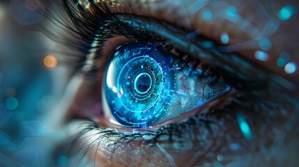 Wall Mural - a close up image of a futuristic cyborg eye