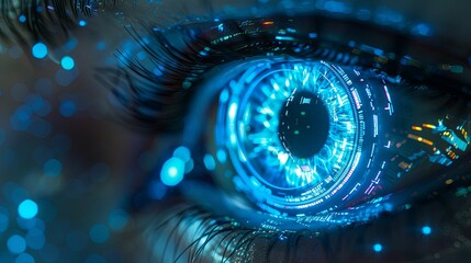 Wall Mural - a close up image showing a futuristic glowing eye