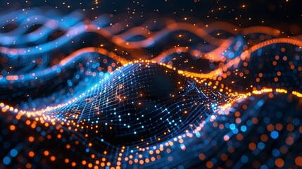 Wall Mural - abstract visualization of digital data streams with interconnected networks
