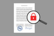 © Elena Abrazhevich - Business document with data blurred, and magnifier with padlock icon