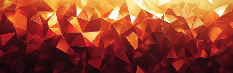Aufkleber - Vibrant low-poly triangles in warm hues of red, orange, and gold create a captivating abstract background