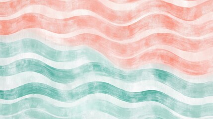 Fototapete - Elegant pencil strokes creating a textured backdrop with flowing waves in soft coral and mint colors
