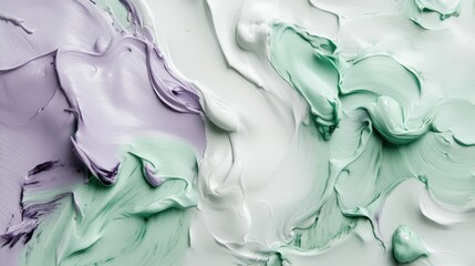 Poster - Elegant lavender and mint torn blotches create a textured pattern on a smooth surface during artistic creation