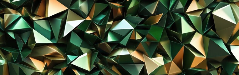 Poster - Exploring the beauty of an abstract low-poly pattern in lush forest green and golden hues