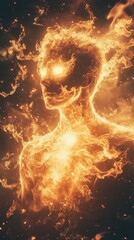 Poster - Surreal silhouette of a man illuminated by flames against a dark background