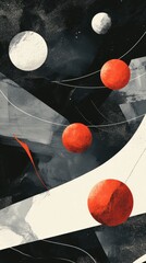 Wall Mural - abstract planets and lines float in a deep black space scene