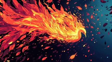 Wall Mural - the fiery stylized illustration of a mythical bird in flight