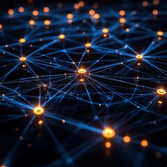 Aufkleber - Network nodes and connections illuminated, symbolizing automated threat detection in cybersecurity, futuristic digital concept, glowing connections, hightech visualization