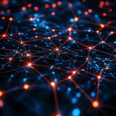 Aufkleber - Network nodes and connections illuminated, symbolizing automated threat detection in cybersecurity, futuristic digital concept, glowing connections, hightech visualization