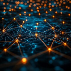 Aufkleber - Network nodes and connections illuminated, symbolizing automated threat detection in cybersecurity, futuristic digital concept, glowing connections, hightech visualization