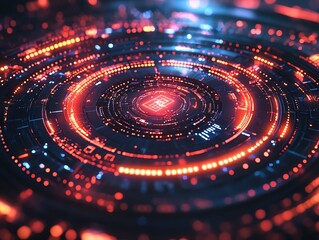 Fototapete - Network nodes glowing with interconnected lines, symbolizing automated threat detection in cybersecurity, futuristic security system, digital art theme