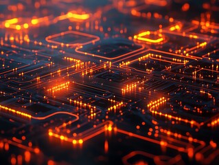 Fototapete - Network nodes glowing with interconnected lines, symbolizing automated threat detection in cybersecurity, futuristic security system, digital art theme