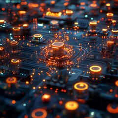 Aufkleber - Futuristic network of glowing nodes, automated cybersecurity threat detection, digital defense system, hightech connected grid, cyber security visualization