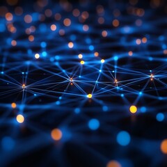 Fototapete - Futuristic network of nodes and connections, symbolizing realtime automated threat detection, cybersecurity digital defense concept, glowing tech design