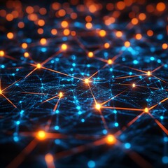 Aufkleber - Futuristic network of nodes and connections, symbolizing realtime automated threat detection, cybersecurity digital defense concept, glowing tech design
