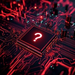 Leinwandbilder - Red Glow Circuit Board with Question Mark: Unlocking the Mysteries of Technology and Artificial Intelligence