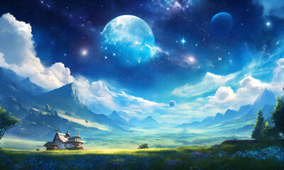 night landscape with moon