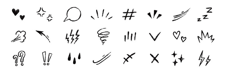 Wall Mural - line movement comic element, cartoon emotion mark effect decoration icon. hand drawn cute doodle lin