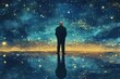 © novian - A man stands contemplating the night sky with starry clouds